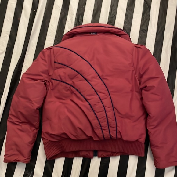Vintage 80s 1st Down Sz 14 Burgundy & Navy Puff Sleeve 100% Goose Down Ski Coat - Picture 9 of 13